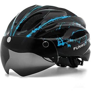 FUNWICT Casco Bicicleta con Gafas Magnéticas Casco Bici de Montaña Ligera LED Casco Bicicleta de Carretera para Mujer Hombre Casco MTB Ligero 57-61 cm