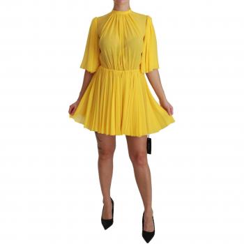 Dolce & Gabbana Yellow Pleated A-line Mini 100% Silk Dress - IT40|S, Size: XS