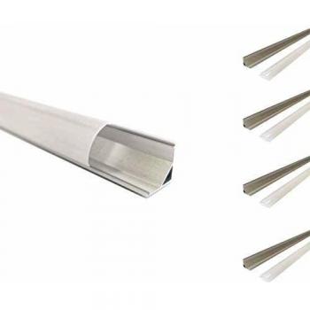 Perfil Angular de Aluminio de 1m para Cinta LED con Cubierta Blanca Opaca (Pack de 5)