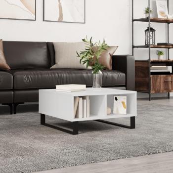 Mesa de salón blanca pulida 60x60x30 cm de madera multicapa y madera de ingeniería con acabado en brillo
