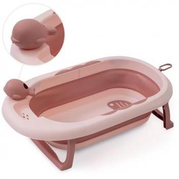Bañera Plegable para Bebé Interbaby - Rosa y Azul - Incluye Taza de Enjuague, Antideslizante, Tapón Hermético, Portátil y Fácil de Guardar