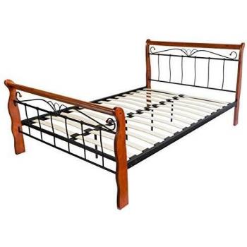 Cama de adulto para 2 personas en metal y madera 140 x 200 cm con somier de láminas LIT06023