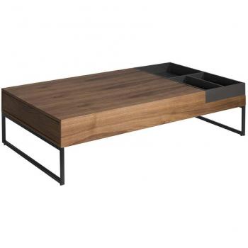 Mesa de centro rectangular ANGEL CERDÁ 2104C gris, nogal y acero negro, dimensiones 140 x 80 x 35 cm, material chapa nogal