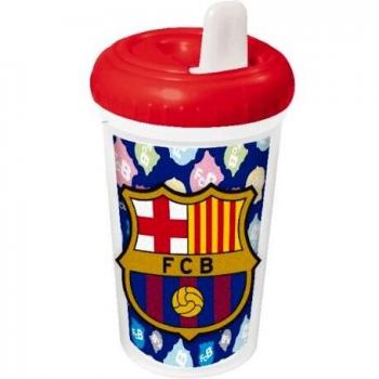 F.C. Barcelona - Vaso con tapa y bebedor, 14 x 8 cm