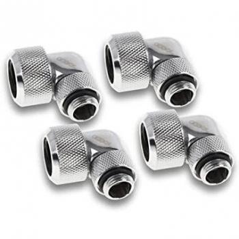 Alphacool 16mm HardTube 90° Rotatable Compression Fitting G1/4 for Acrylic/Brass Tubes - 4 Pack, Chrome