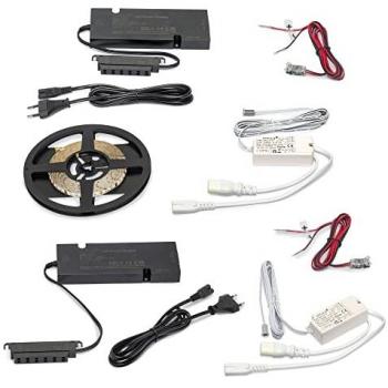 Kit de tira LED Lynx Premium 9,6W/m IP20 (12V DC), longitud 5m, con convertidores, cables y sensores switch (interruptor), Plástico