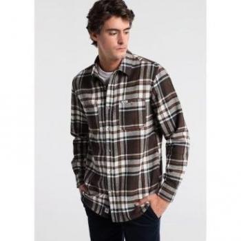 Bendorff - Camisa de Cuadros en Franela Gris con Manga Larga y Botones