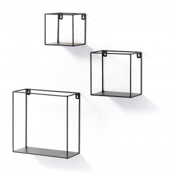 Kave Home - Set de 3 estantes de Pared Nils Cuadrados 30 x 30/20 x 20/15 x 15 cm de Acero en Negro