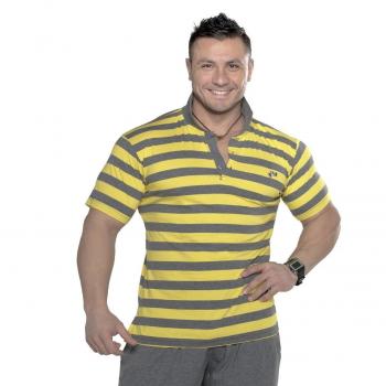 Polo * 2681 * amarillo gris rayas, Hombre, color amarillo, tamaño XXXXL