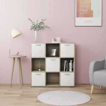 Estantería librería blanca y madera multicapa de roble Sonoma 90x30x90 cm