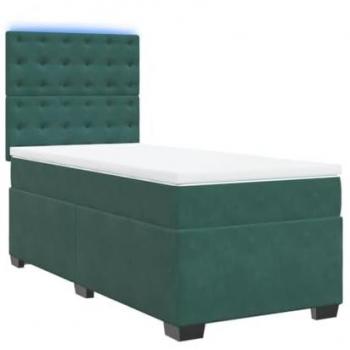 Cama Box Spring con Colchón de Terciopelo Verde Oscuro 90x200 cm