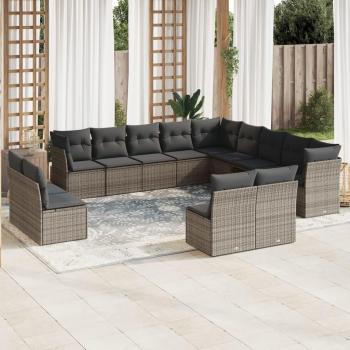 13-Piece Grey Poly Rattan Garden Sofa Set with Cushions