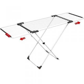 Vileda Surprise - Tendedero Extensible de Acero y Aluminio, Espacio de Tendido de 11 hasta 20m, Soporte para Artículos Pequeños, Dimensiones Abierto, color Blanco, 110-187 x 61 x 94 cm