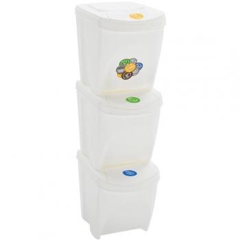 Recipientes apilables de residuos 3 piezas Polipropileno blanco 75L