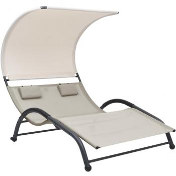 Tumbona doble con toldo en textilene color crema