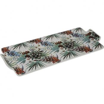 Bandeja para Pastel Tropical de Porcelana con Diseño Exótico - Medidas 36.5 x 2.5 x 16.3 cm