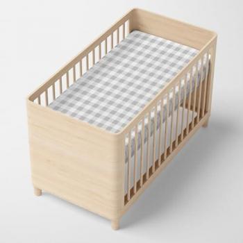 Sábana Bajera Ajustable 100% Algodón Gris Vichy para Cuna 60 x 120 x 14 cm