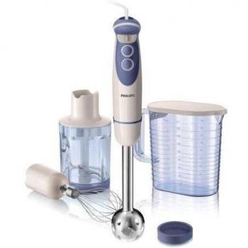 Philips HR1613/00 - Batidora de mano Viva Collection 650 W, brazo de plástico, vaso de 1 l, Vaso de 1,7 l con forma ovalada, picadora, levantaclaras, 16 velocidades y turbo