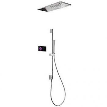 Kit electrónico de ducha termostático empotrado Shower Technology Blue Edition, 2 vías, rociador ducha inox a pared, barra deslizante, 55 x 21 x 82 centímetros, color cromo