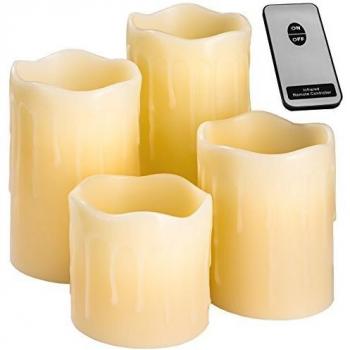 Set de 4 Velas LED con Mando a Distancia - Cera Natural, Uso Interior y Exterior, Sin Llama