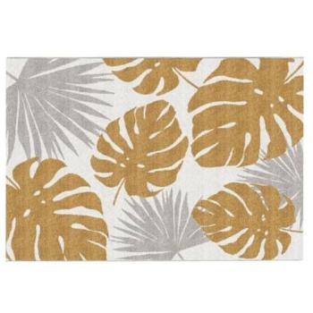 Alfombra Tropical TROPISIA con Estampado de Palmeras - 160 x 230 cm - Gris y Dorado
