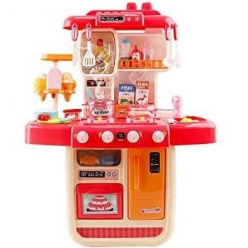 deAO Cocinita Mi Pequeño Chef con Características de Sonidos, Luces y Agua Cocina de Juguete Incluye 34 Accesorios