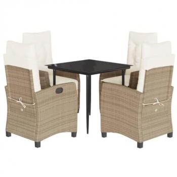 Beige Poly Rattan 5-Piece Garden Dining Set with Cushions