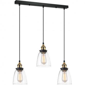 Lámpara colgante industrial y retro Francis Black, dorado, 3 luces con pantalla transparente, E27 regulable