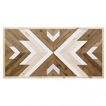 Cabecero étnico de madera maciza multicolor 165x80cm, estilo étnico en tonos roble oscuro, natural y blanco, fabricado a mano en España