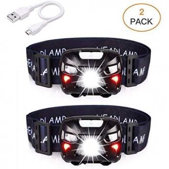 APUNOL 2 Unidades Linterna Frontal LED USB Recargable, Linternas Cabeza 400 Lúmenes, Sensor Inteligente, 8 Modos de Iluminación, Impermeable, Blanco y Rojo LED para Correr, Acampar, Cenderismo