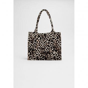 Beige Leopard Print Fabric Tote Bag OS