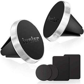 ivoler 2 Pack Soporte Móvil Coche, Iman Coche Móvil para Rejilla del Aire, 360°Rotación, Soporte Magnético Móvil Coche para Smartphone, los télefonos móviles y Dispositivo GPS - Plata