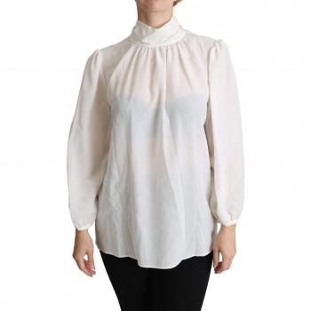 Dolce & Gabbana White Silk Pussy Bow Long Sleeved Top Blouse - IT44|L