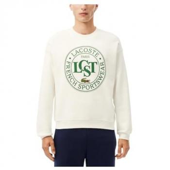 Lacoste Men's Graphic Logo Loose Fit Sweatshirt - White/Green - Size XL