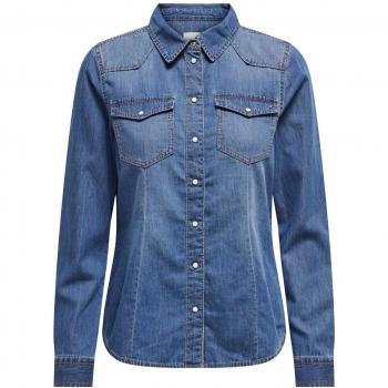 Only Women's Denim Shirt Onlalexa with Chest Pockets, Medium Blue, Size M