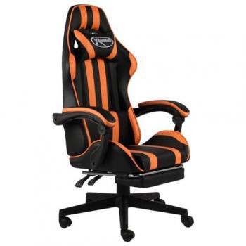 Silla Gaming con Reposapiés de Cuero Sintético Negro y Naranja