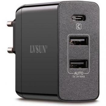 Estación de Carga Ultra-Rápida 45W con 2 Puertos USB-A y 1 Puerto USB-C PD 3.0 y QC 3.0 - Negro