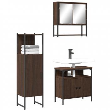 Conjunto de muebles de baño 3 piezas marrón madera roble multicapa
