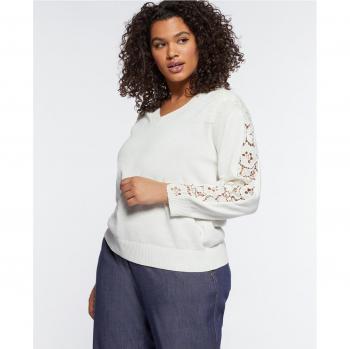 Jersey de mujer con delicado encaje de macramé y escote elegante