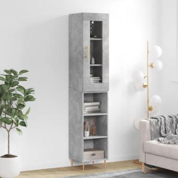 Aparador de madera contrachapada gris hormigón 34,5x34x180 cm con 3 estantes, mueble de almacenaje de salón, buffet para salón, armario auxiliar y armario de almacenamiento