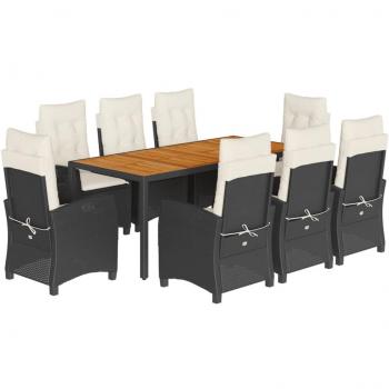 Set de Comedor de Jardín 9 Piezas con Cojines en Polirratán Negro