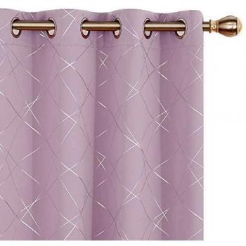 Amazon Brand - Umi Cortinas Habitacion Opacas de Motivos línea Oblicua con Ojales 140x260cm Rosa Claro