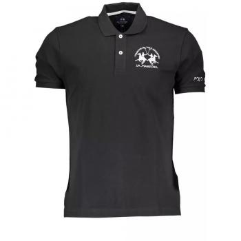 La Martina Black Cotton Polo Shirt - M, Elegant Polo Shirt with Short Sleeves, Male, Size: M