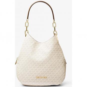 Bolso de hombro Lillie Grande con cadena y estampado de logotipos en color beige para dama