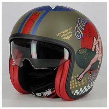 Premier Casco de moto VINTAGE EVO PIN UP MILITARY MAT, Kaki, S