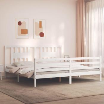 Cama de madera maciza con cabecero blanco 200x200 cm
