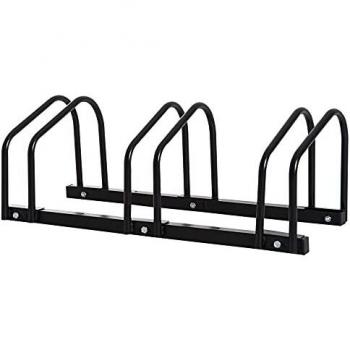 HOMCOM Aparcamiento para 3 Bicicletas Soporte de Acero para Aparcar Bicicletas en el Suelo Estacionamiento para Interior y Exterior 70,5x33x27 cm Negro