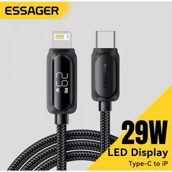Cabo USB-C Essager para iPhone 14/13/12/11 Pro Max/Xs con Pantalla Digital PD 29W Carga Rápida Tipo C a Lightning 1m Negro
