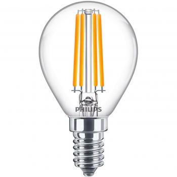 Philips CorePro LEDluster P45 E14 6.5W (Reemplazo de 60W) 840 Luz Fría No Regulable, Bombilla Esférica con Filamento Transparente