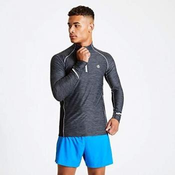 Dare2b Reacticate II-Camiseta Reflectante De Tejido Elástico Y Ligero De Secado Rápido, Media Cremallera Y Aberturas para Los Pulgares Stretch Midlayer, Hombre, Black/Black, S